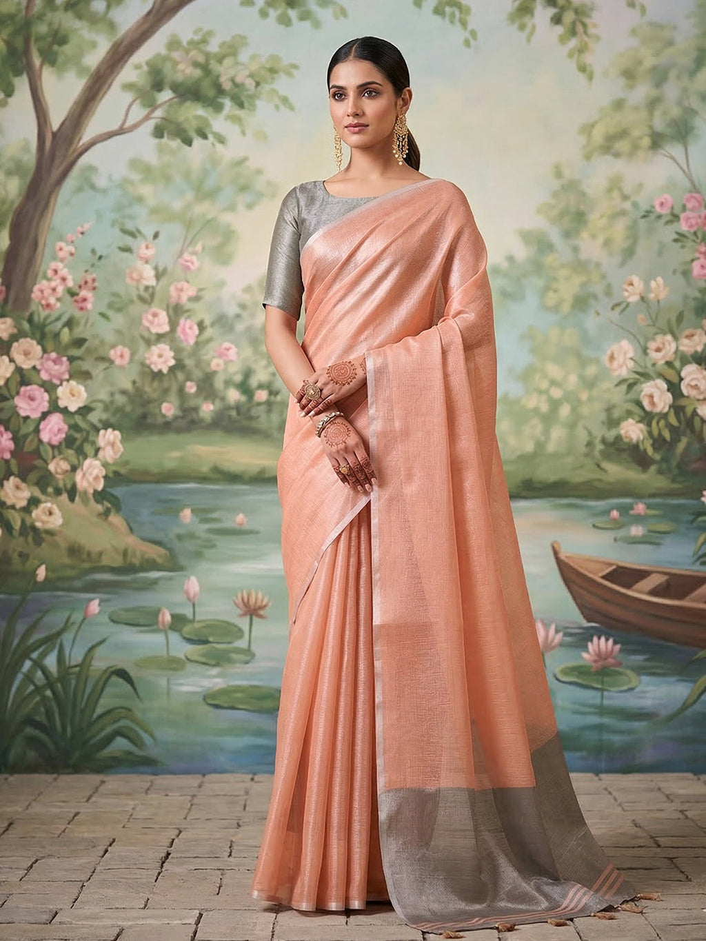 Anaita Peach Tissue Saree With Blouse - Distacart