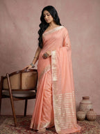 Anaita Peach Cotton Saree With Blouse - Distacart