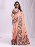 Anaita Peach Linen Printed Saree With Blouse - Distacart
