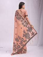 Anaita Peach Linen Printed Saree With Blouse - Distacart