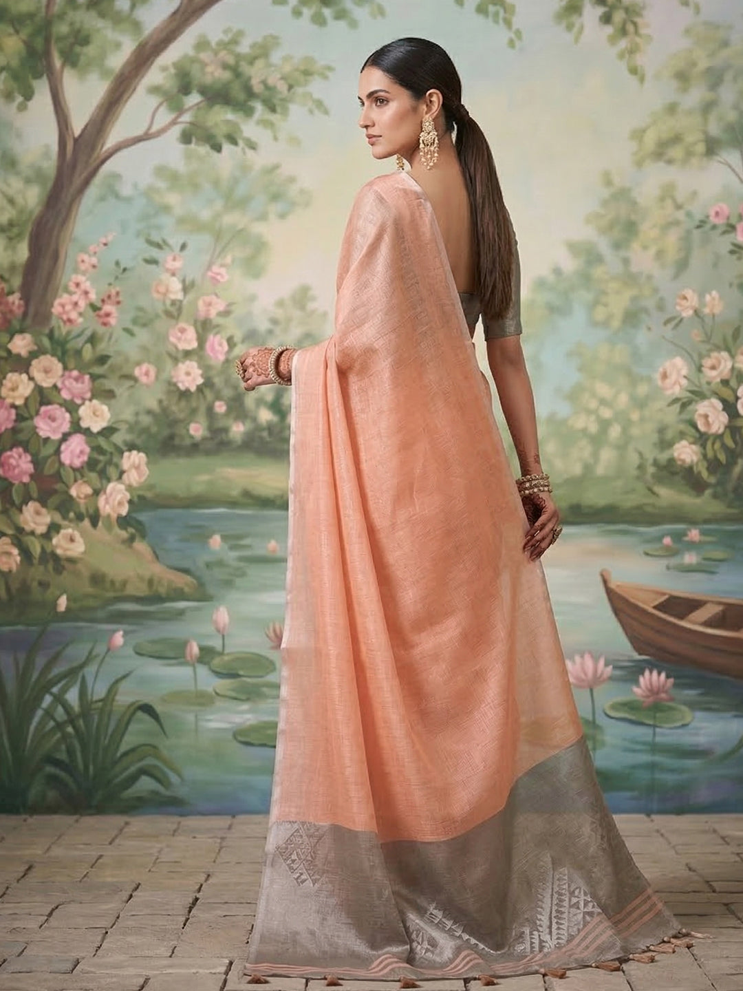 Anaita Peach Tissue Saree With Blouse - Distacart