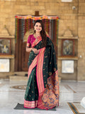 Vedant Vastram Soft Litchi Silk Paithani Jacquard Saree - Green