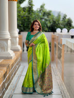 Vedant Vastram Soft Litchi Silk Paithani Jacquard Saree - Parrot