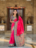 Vedant Vastram Soft Litchi Silk Paithani Jacquard Saree - Pink - Distacart