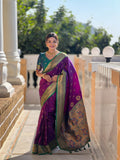 Vedant Vastram Soft Litchi Silk Paithani Jacquard Saree - Wine
