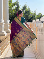 Vedant Vastram Soft Litchi Silk Paithani Jacquard Saree - Wine