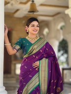 Vedant Vastram Soft Litchi Silk Paithani Jacquard Saree - Wine