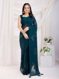 Teal Blue Rangoli Silk Diamond Work Ready To Wear Saree - Tamana