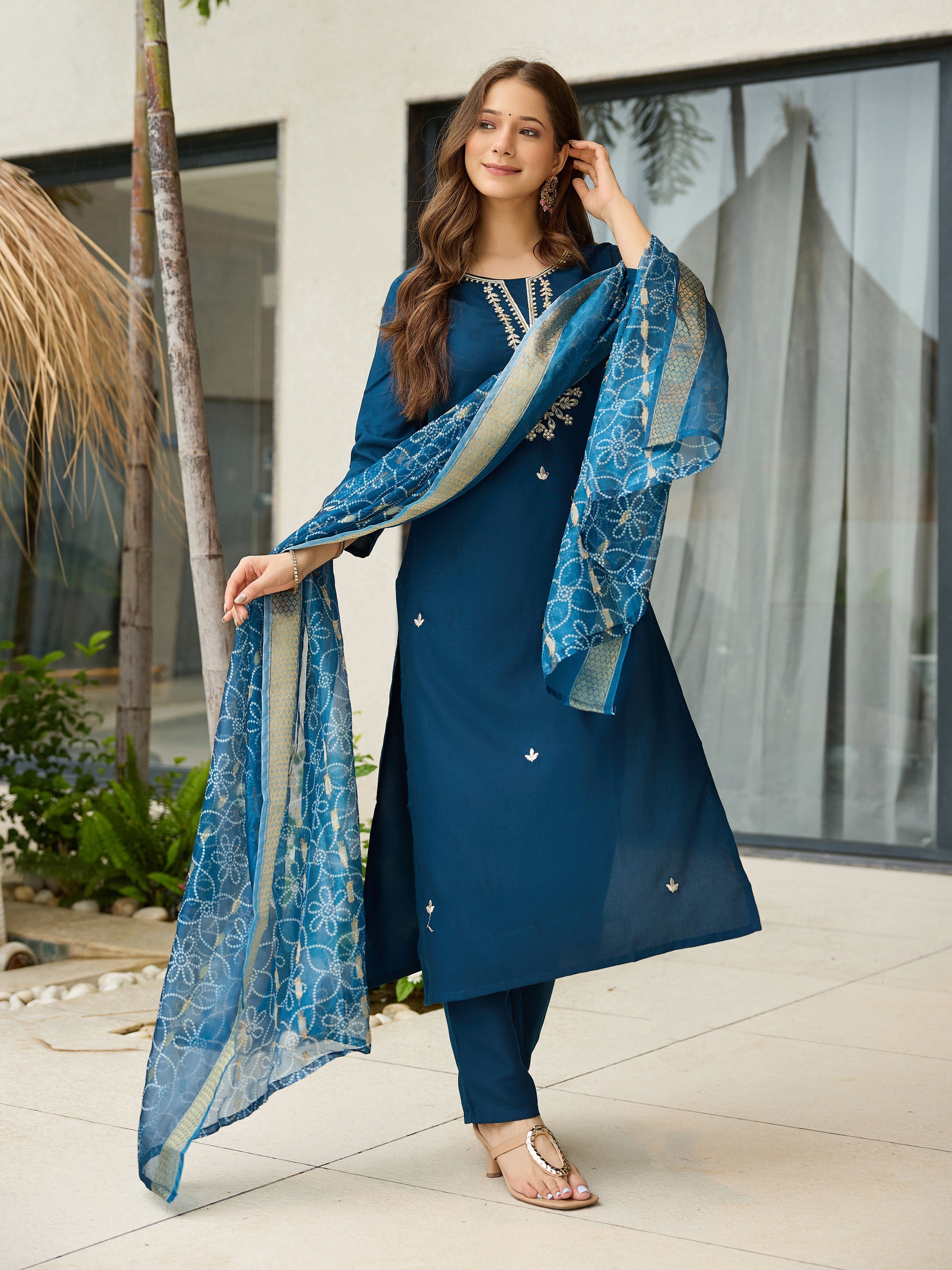 The52 Beautiful Embroidery Work with Rayon Fabric Straight Kurta, Pant and Dupatta Set - Distacart