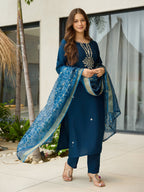 The52 Beautiful Embroidery Work with Rayon Fabric Straight Kurta, Pant and Dupatta Set - Distacart