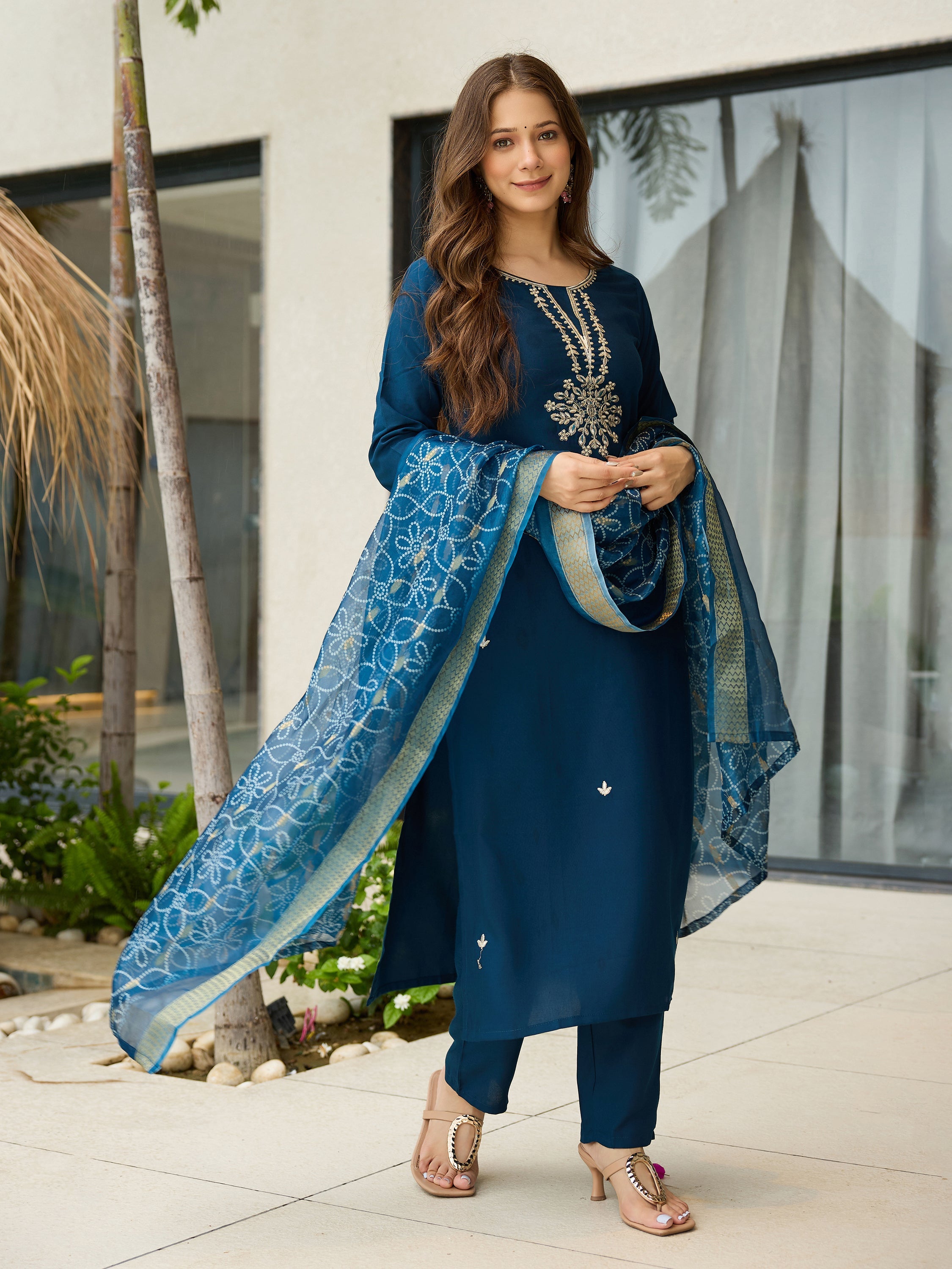 The52 Beautiful Embroidery Work with Rayon Fabric Straight Kurta, Pant and Dupatta Set - Distacart