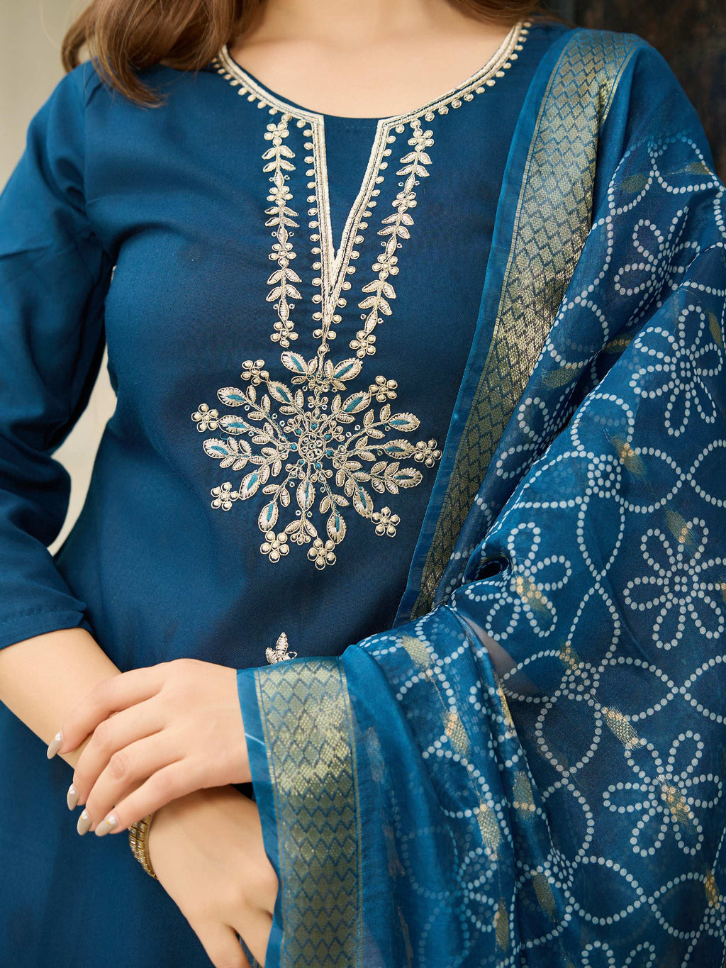 The52 Beautiful Embroidery Work with Rayon Fabric Straight Kurta, Pant and Dupatta Set - Distacart