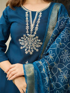 The52 Beautiful Embroidery Work with Rayon Fabric Straight Kurta, Pant and Dupatta Set - Distacart