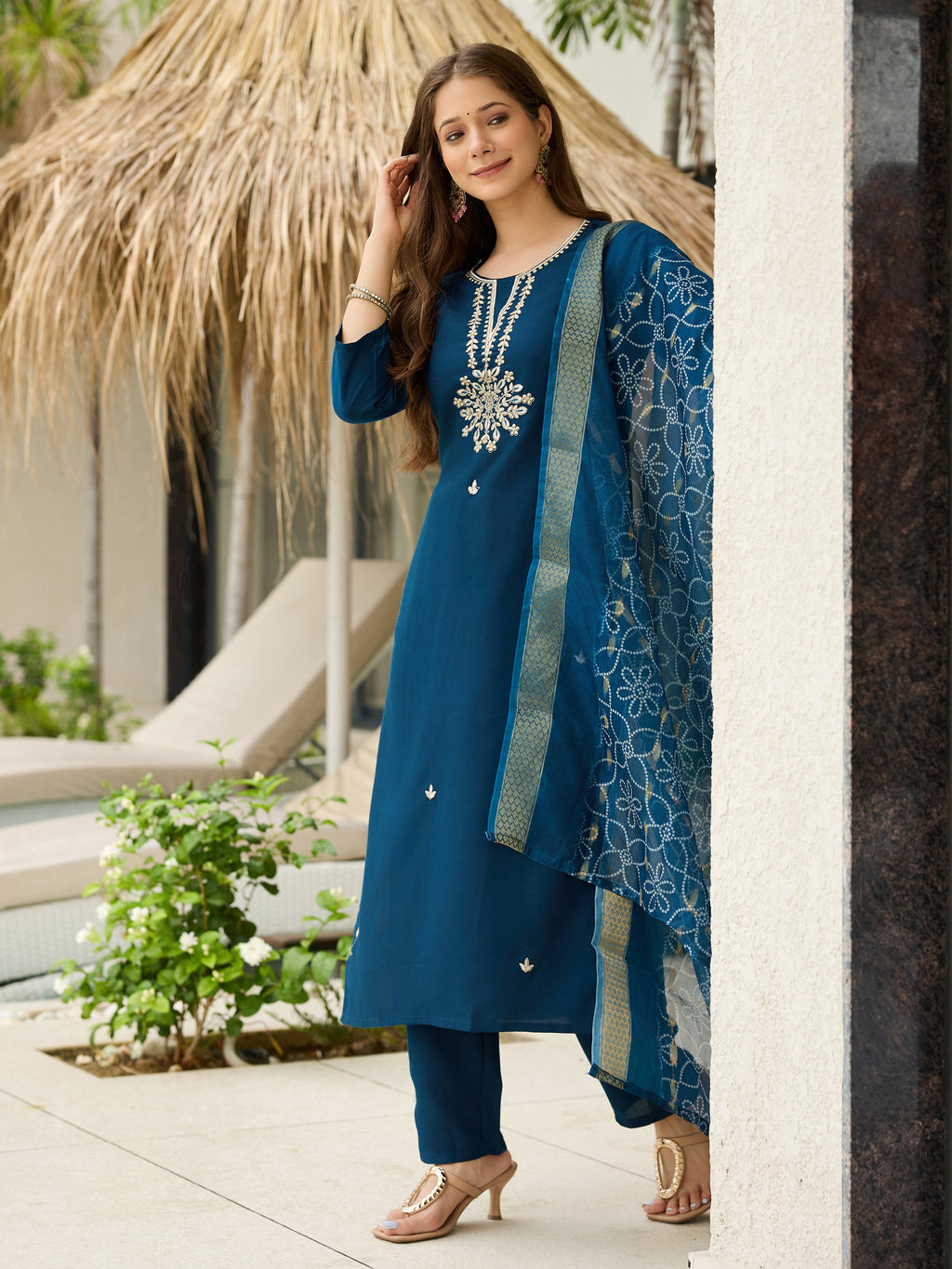 The52 Beautiful Embroidery Work with Rayon Fabric Straight Kurta, Pant and Dupatta Set - Distacart