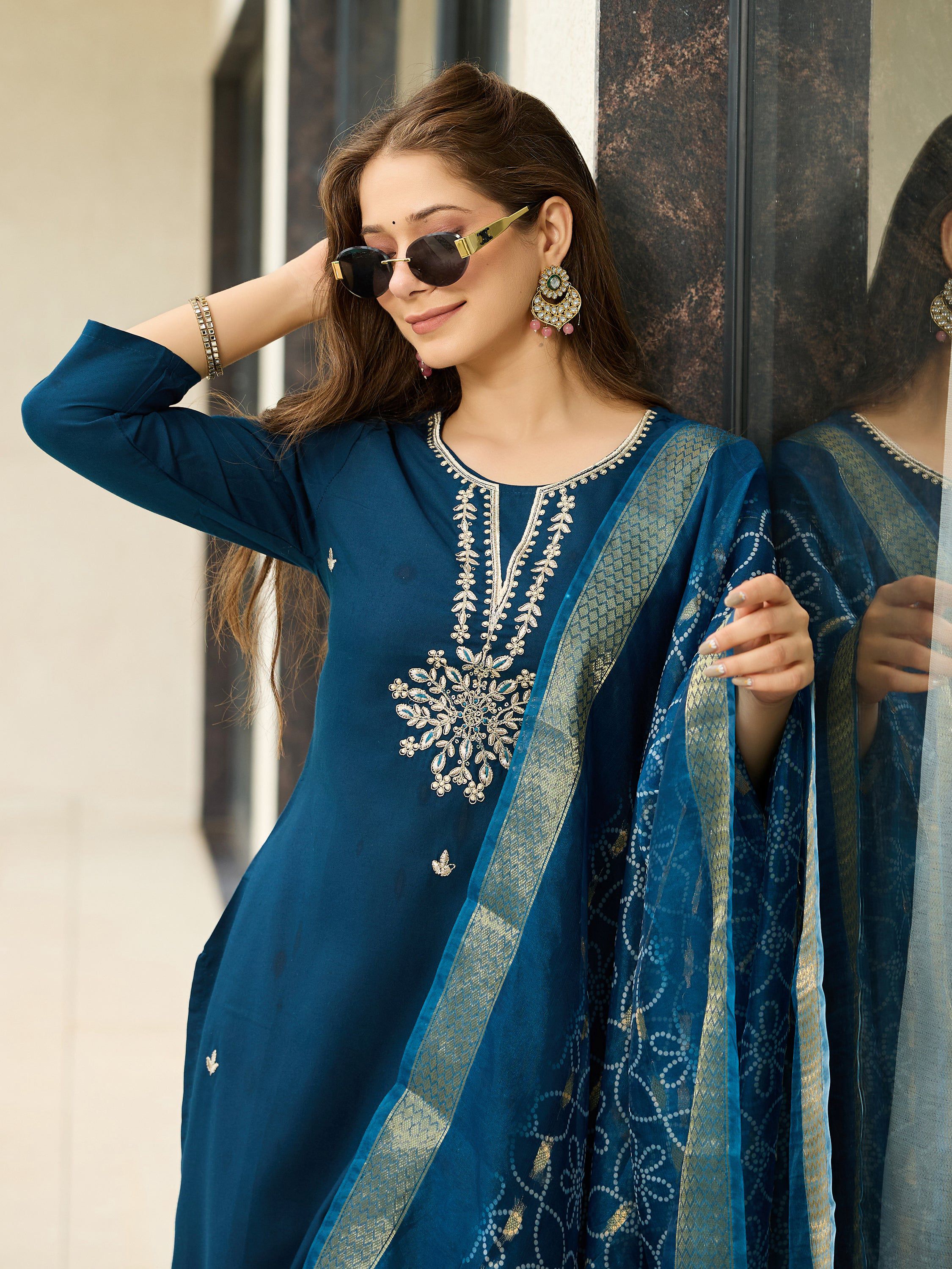 The52 Beautiful Embroidery Work with Rayon Fabric Straight Kurta, Pant and Dupatta Set - Distacart