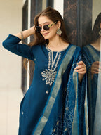 The52 Beautiful Embroidery Work with Rayon Fabric Straight Kurta, Pant and Dupatta Set - Distacart
