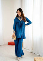 Teeya Creation Blue Heavy Chinnon Silk Embroidery Work Plazo pair - Distacart