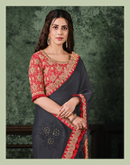 Grey Silk Georgettecord And Sequins Embroidery Saree - Norita Hit