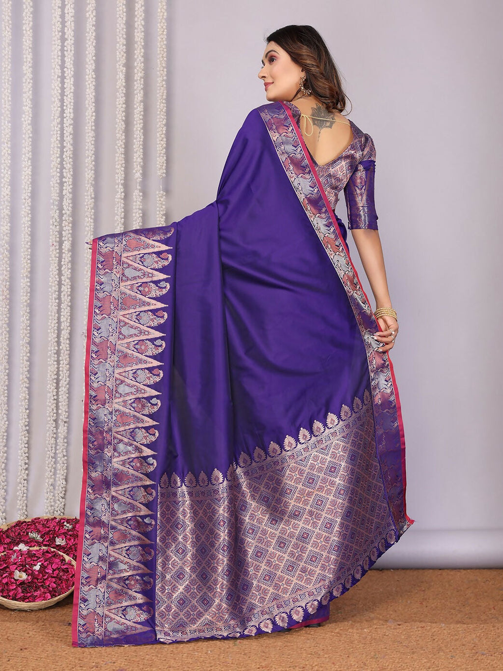 Joban Fashion Banarasi Royal Blue Jacquard Woven Soft Silk Saree - Distacart
