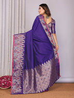 Joban Fashion Banarasi Royal Blue Jacquard Woven Soft Silk Saree - Distacart