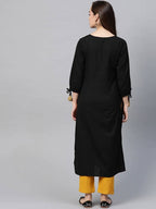Yufta Women Black Ethnic Motifs Embroidered Pure Cotton Kurta with Trouser