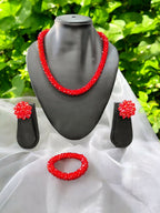 Inhanns Complete Look Crystal Statement 3-Piece Set (Adjustable Necklace + Earrings + Adjustable Bangle ) - Red