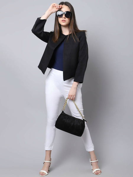 Even Apparels Black 100% Viscose Open Front Statement Women's Jacket