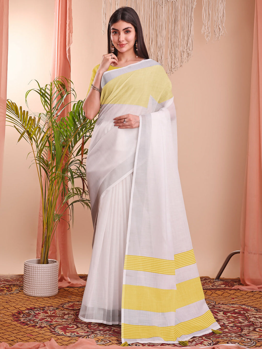 Shree Shyam Fashion The White Loom White Linen Cotton Saree