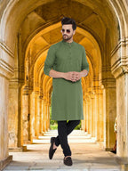 Even Apparels Men's Solid Green Linen Kurta