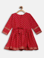Ahalyaa Red Crepe Gold Printed Kids Kurta Sharara Set For Girls