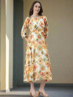 Souchii Cream Floral Chiffon Dress