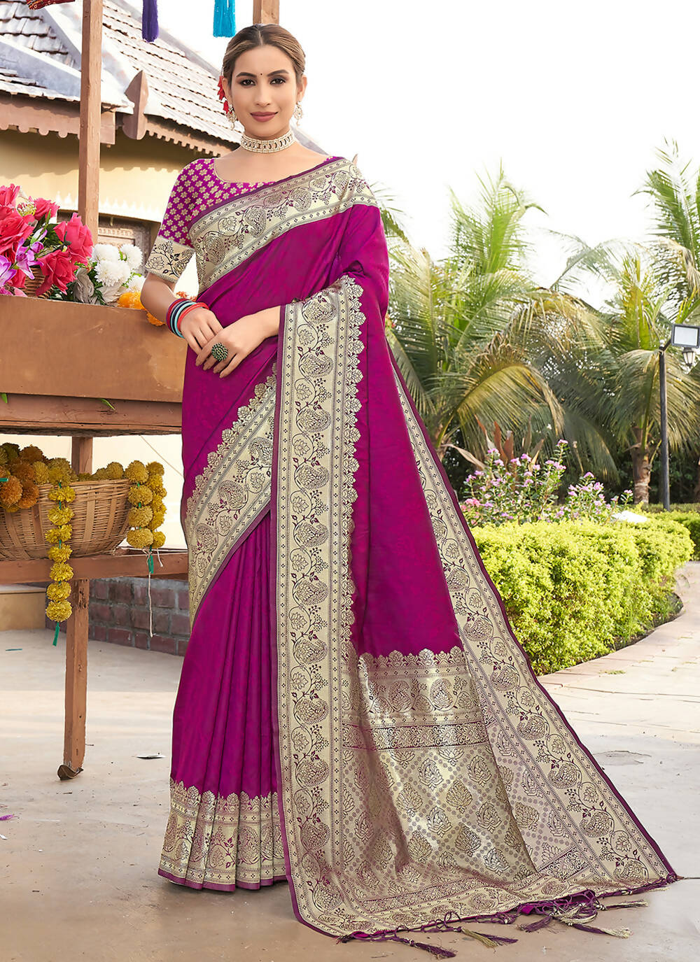Purple Banarasi Silk Woven Design Saree with Unstitched Blouse Piece - Aachal