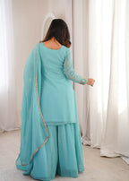 Teeya Creation Sky Blue Color Soft Crunchy Silk Party Wear Designer Sharara set - Distacart