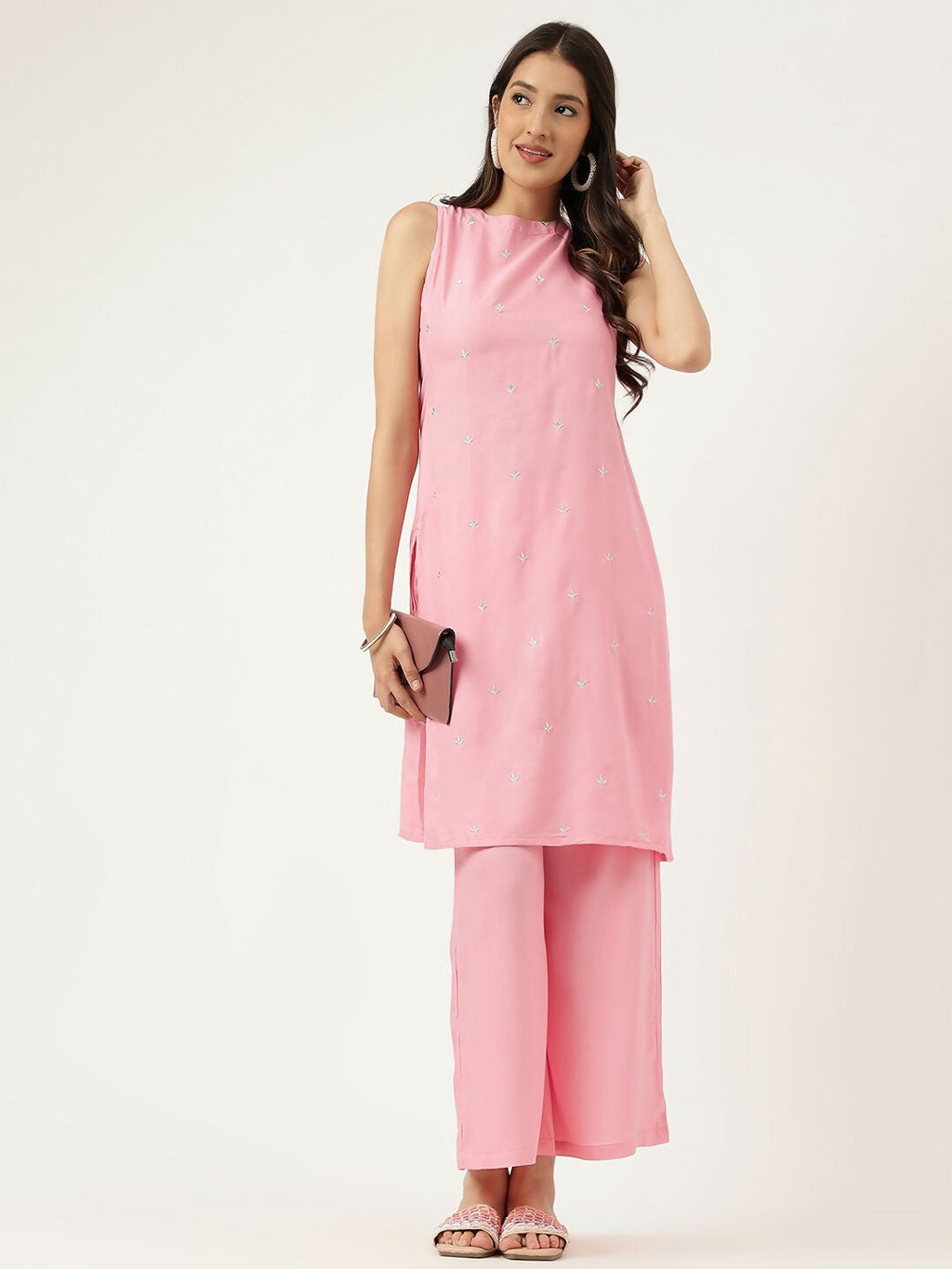 Joban Fashion Pink Rayon and Embroidered Work Straight Kurta Bottom Set