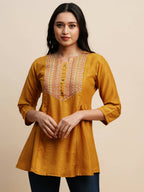 Mustard Chinon Embroidered Top - Tarini