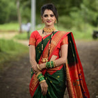 DEIANA'S Beautiful Designer Golden zari Soft Lichi Silk Saree - Green