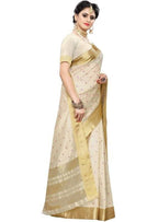 Vamika Weaving Cream Cotton Polyester Silk Saree (Kerala Tikki)