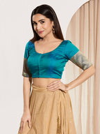 Joban Fashion Fire Blue Taffeta Silk Padded Blouse With Round Neck Elbow Sleeves - Distacart
