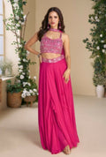 Anaita Magenta Heavy Chinon Stitched 3 Piece Set With Sequence & Mirror Work - Distacart