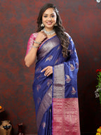 Lorenvalley Fashion Navyblue Soft Silk Woven Design Zari Weaving Saree