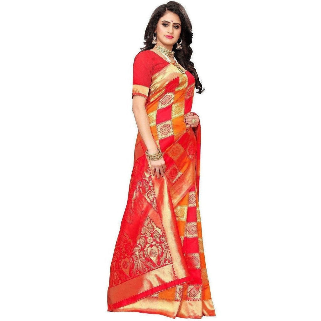 Vamika Banarasi Jaquard Red Weaving Saree (Banarasi 31)