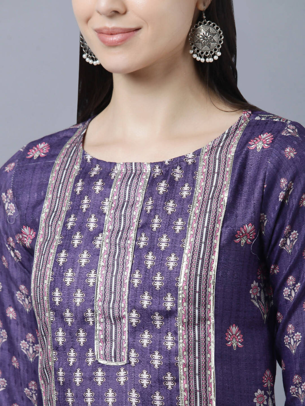 Myshka Women Purple Ethnic Motifs Printed Kurta - Distacart