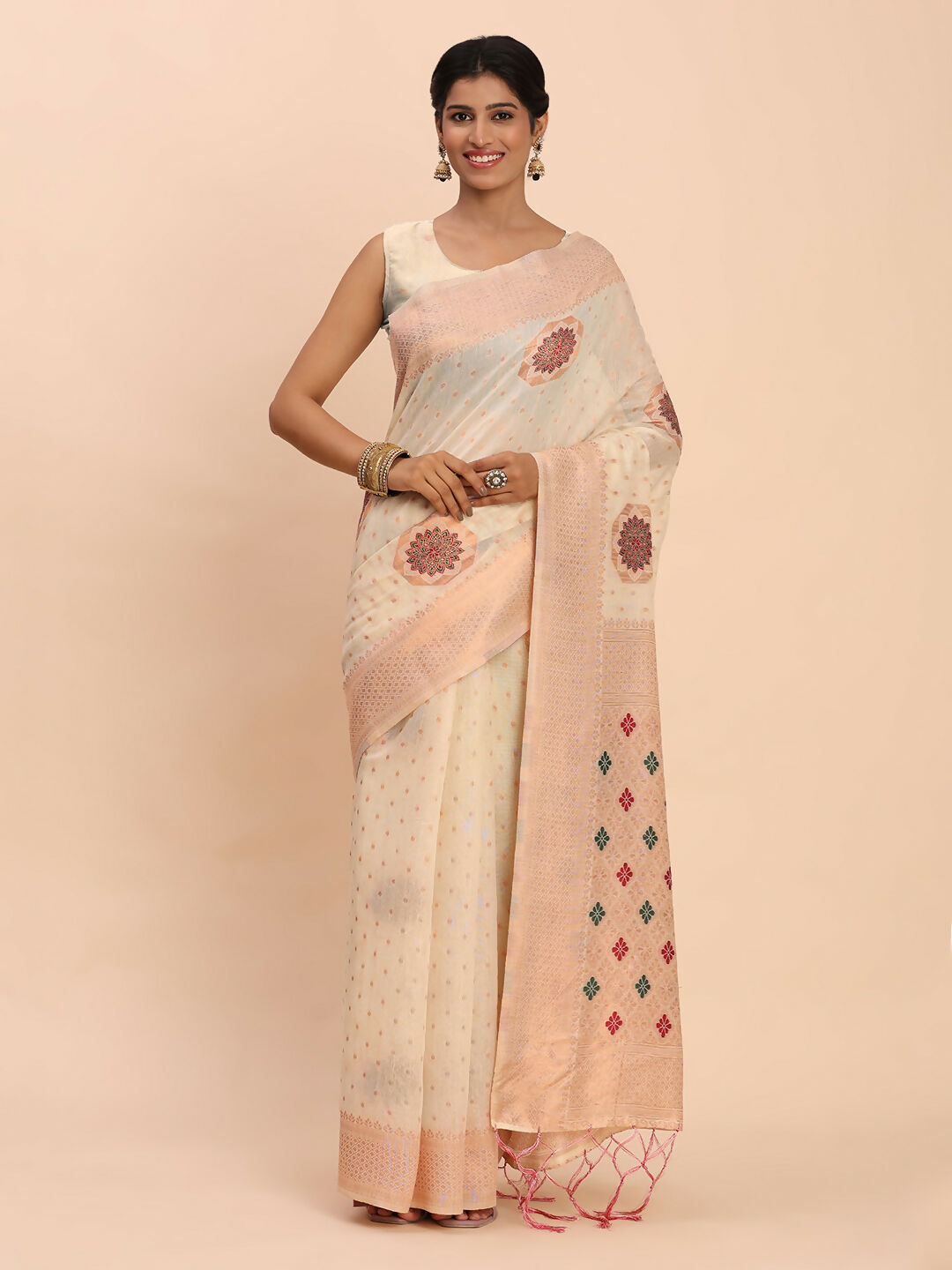 Shree Shyam Fashion Linen Cotton Off White Saree - Distacart