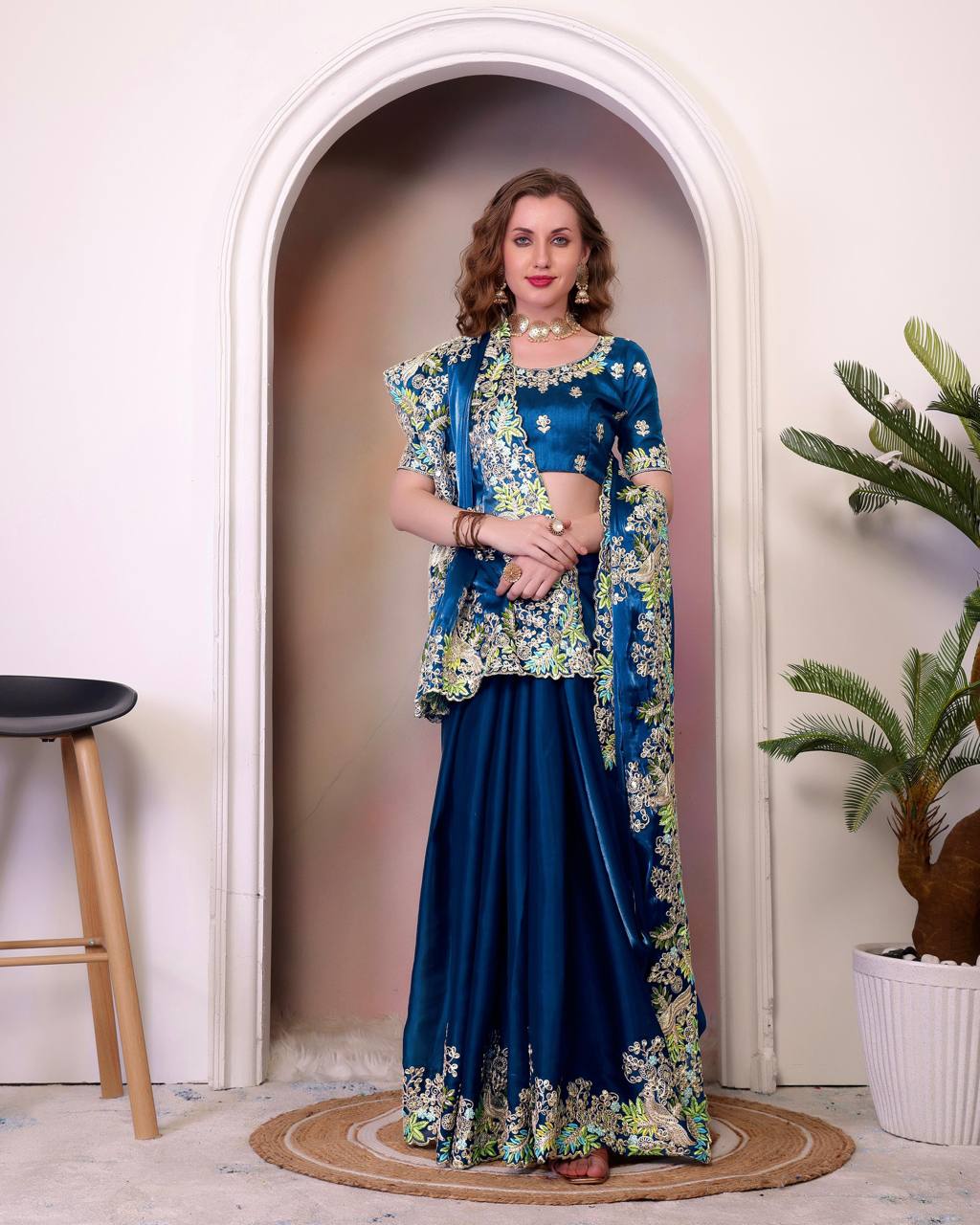 Teeya Creation Blue Color Zimichhu Silk Heavy Work Saree - Distacart