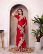 Teeya Creation Red Color Zimichhu Silk Heavy Work Saree - Distacart