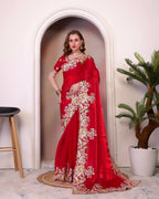 Teeya Creation Red Color Zimichhu Silk Heavy Work Saree - Distacart