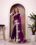 Teeya Creation Wine Color Zimichhu Silk Heavy Work Saree - Distacart