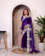 Teeya Creation Purple Color Zimichhu Silk Heavy Work Saree - Distacart