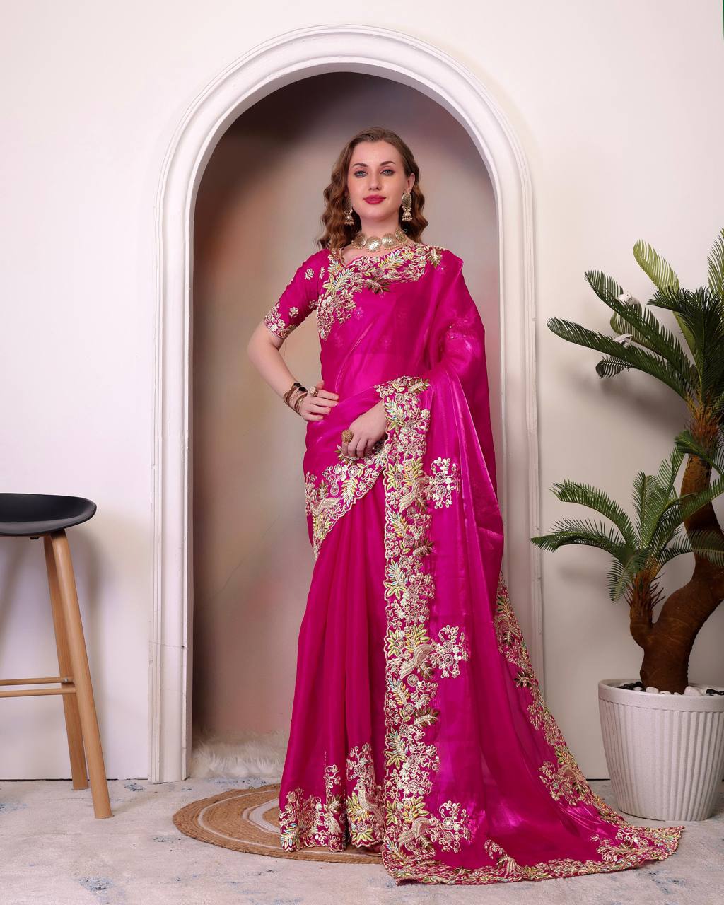 Teeya Creation Rani Color Zimichhu Silk Heavy Work Saree - Distacart