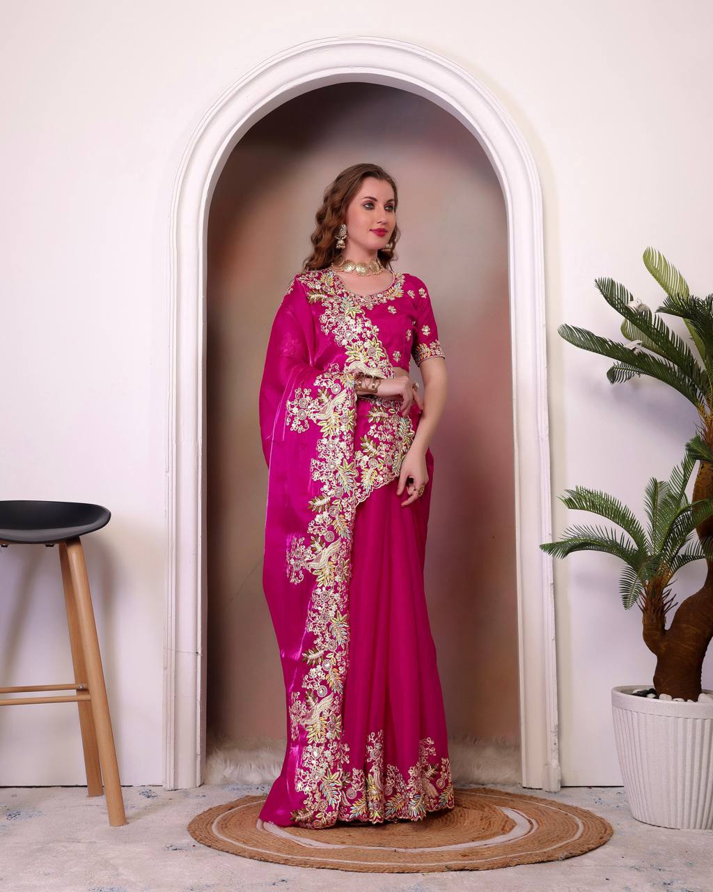 Teeya Creation Rani Color Zimichhu Silk Heavy Work Saree - Distacart